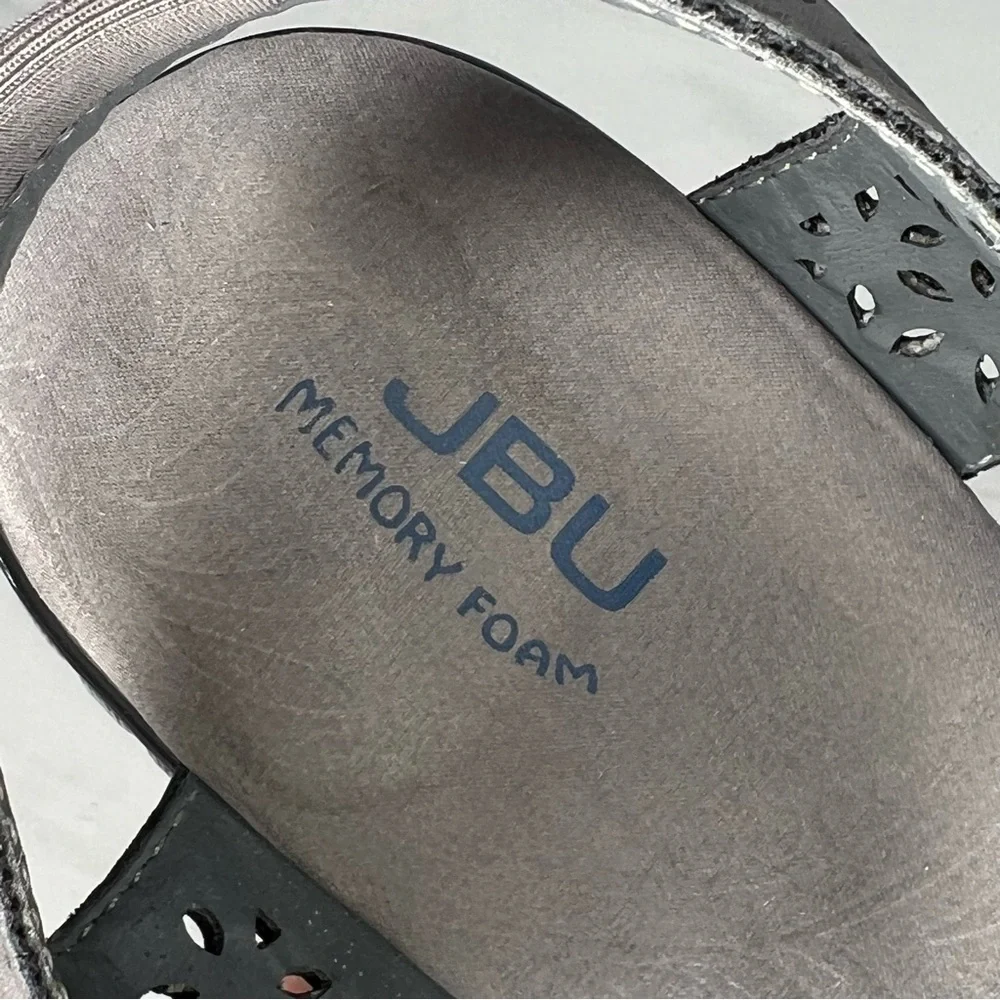 JBU by Jambu Chloe Gray Vegan Leather Laser Cut Wedge Sandals With Memory Foam 9